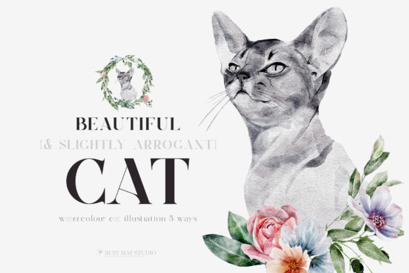 Discover the Versatility of a Watercolor Cat Portrait with Flowers PNG