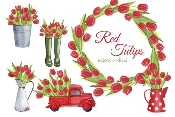 Explore the Beauty of Red Tulips Watercolor Clipart
