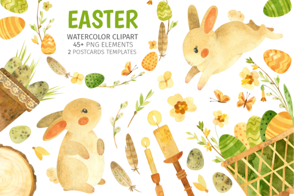 Explore the Magic of Watercolor Clipart with Easter Bunny and Spring Floral Wreaths
