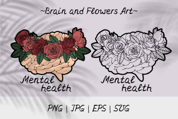 Exploring Mental Health Brain with Flowers SVG PNG