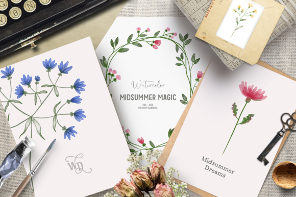 Midsummer Watercolor Flower Clipart