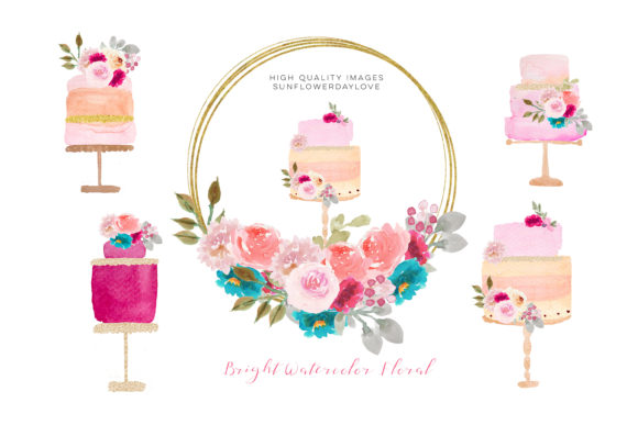 Pink Watercolor Cakes Clipart with Gold: A Versatile Tool for Creative Projects