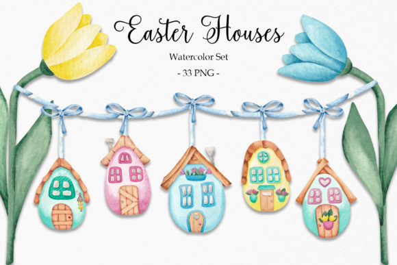 Unleash Creativity with the Watercolor Set Easter Houses