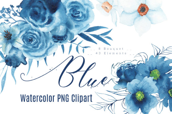 Watercolor Blue Flowers for Creative Projects