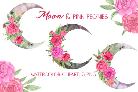 Watercolor Clipart Moon Pink Peonies: A Versatile and Elegant Design Choice