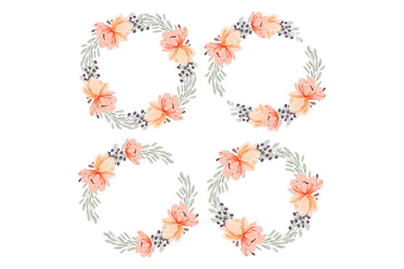 Watercolor Flower Wreath Circle Set